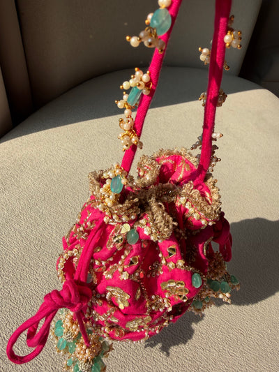 Rani Pink Hand Embroidered Potli Bag