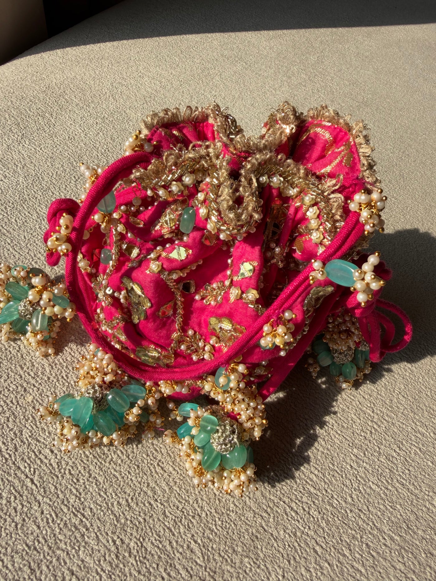 Rani Pink Hand Embroidered Potli Bag