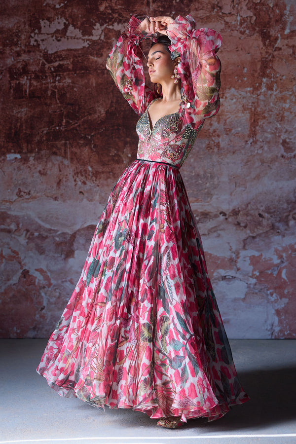 Adya Embroidered Anarkali Set With Victorian Sleeves