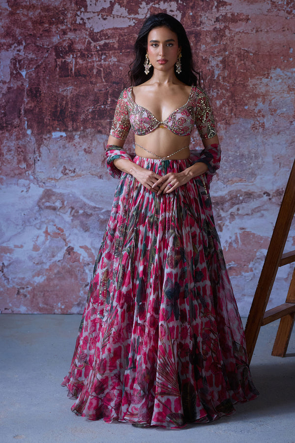 Misha Tropical Print Lehenga Set