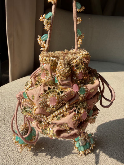 Blush Pink Hand Embroidered Potli Bag