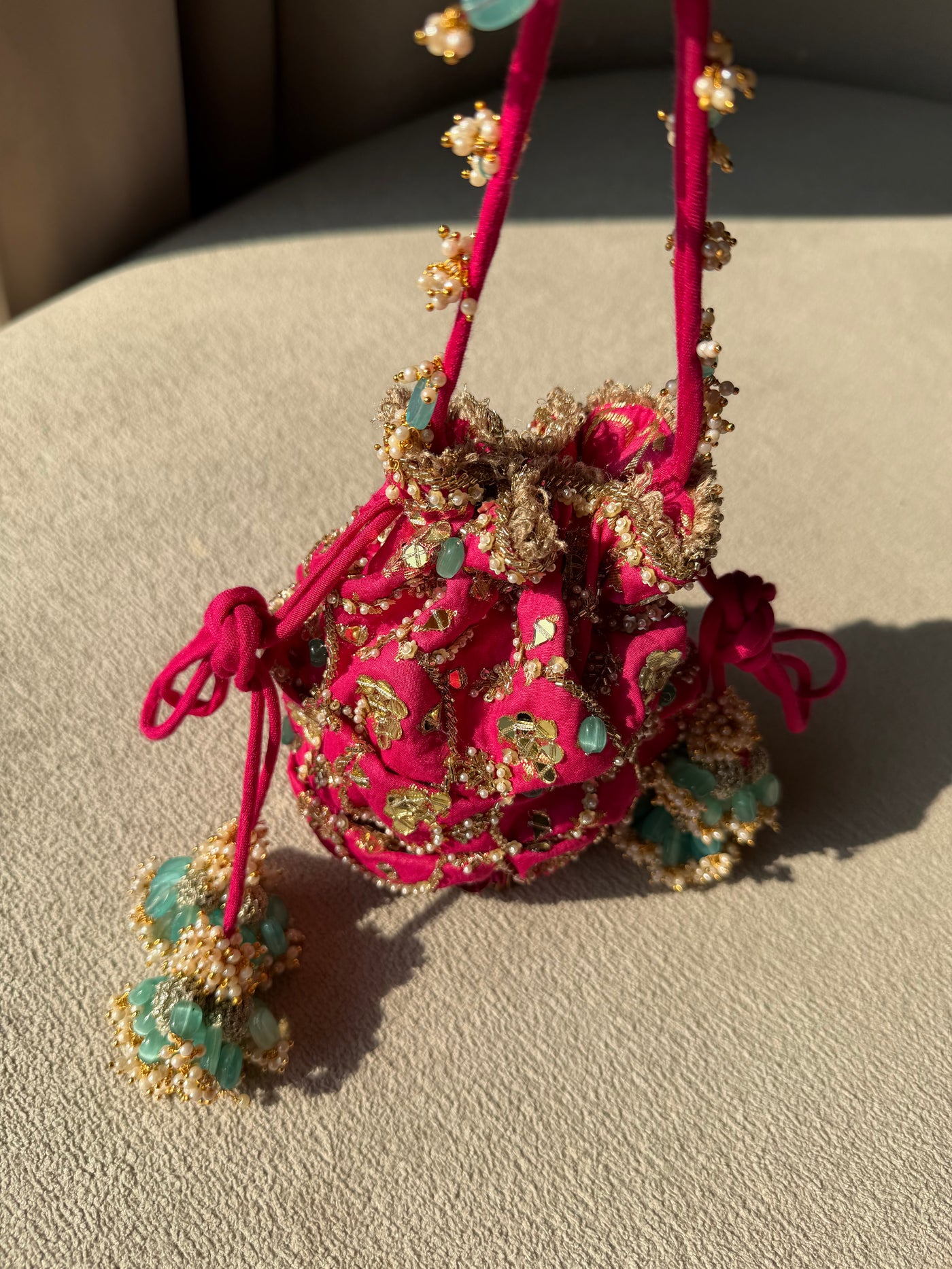 Rani Pink Hand Embroidered Potli Bag