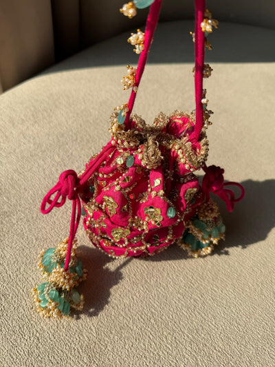 Rani Pink Hand Embroidered Potli Bag