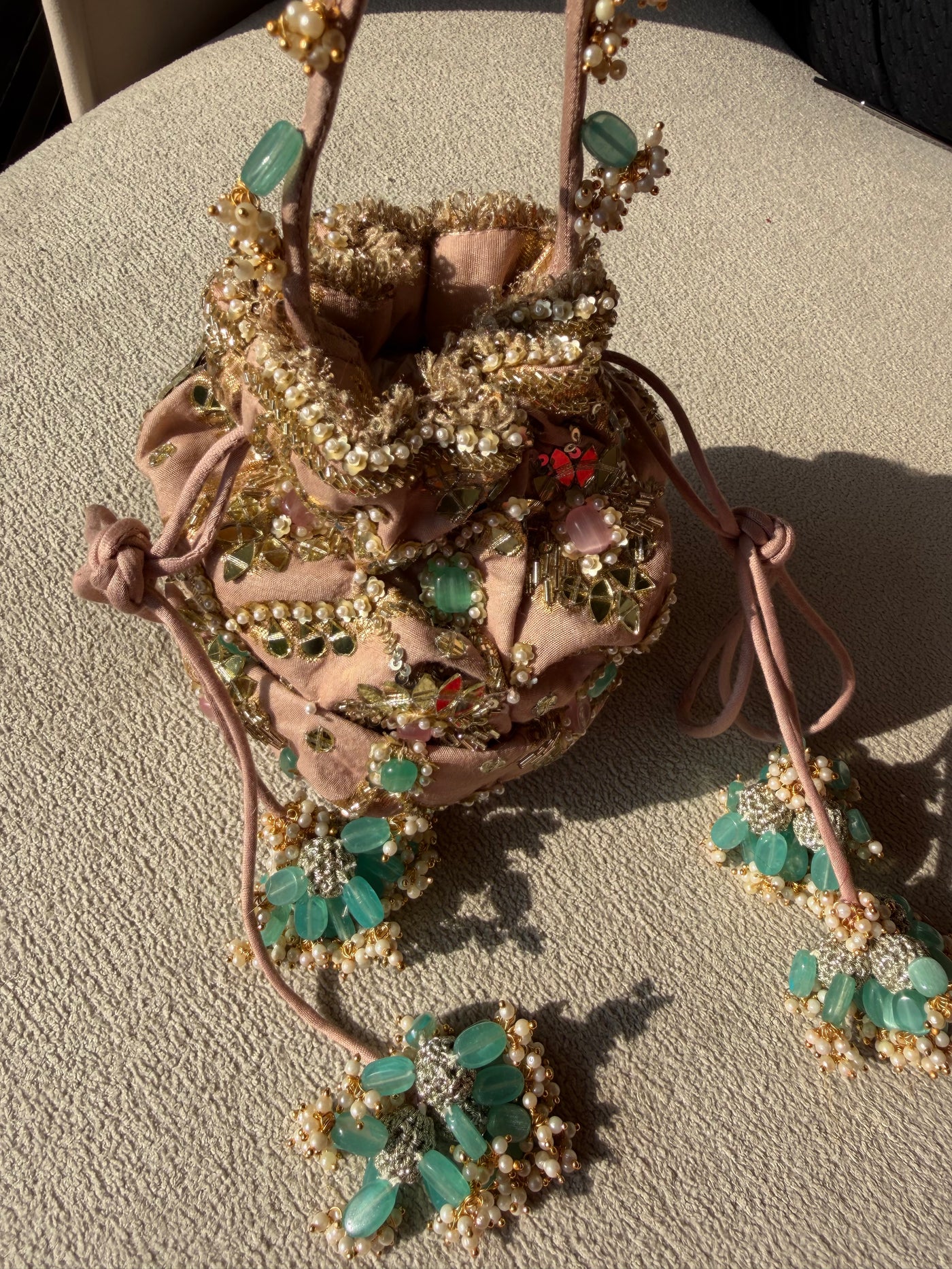 Blush Pink Hand Embroidered Potli Bag