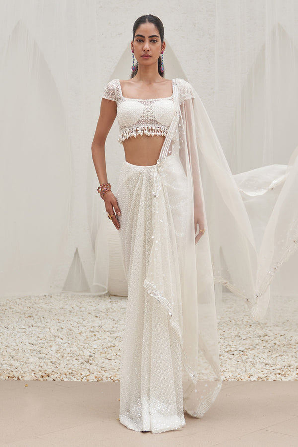 Tehzeeb Embroidered Pre-Stitched Saree