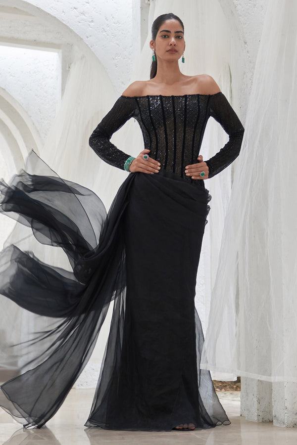 Adina Embroidered Off-Shoulder Gown