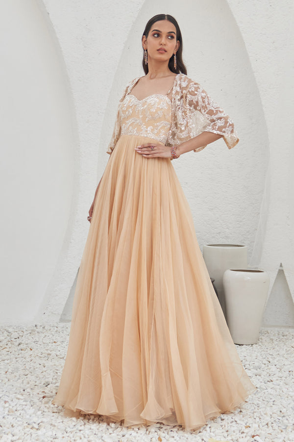 Sabira Embroidered Anarkali Set With Cape