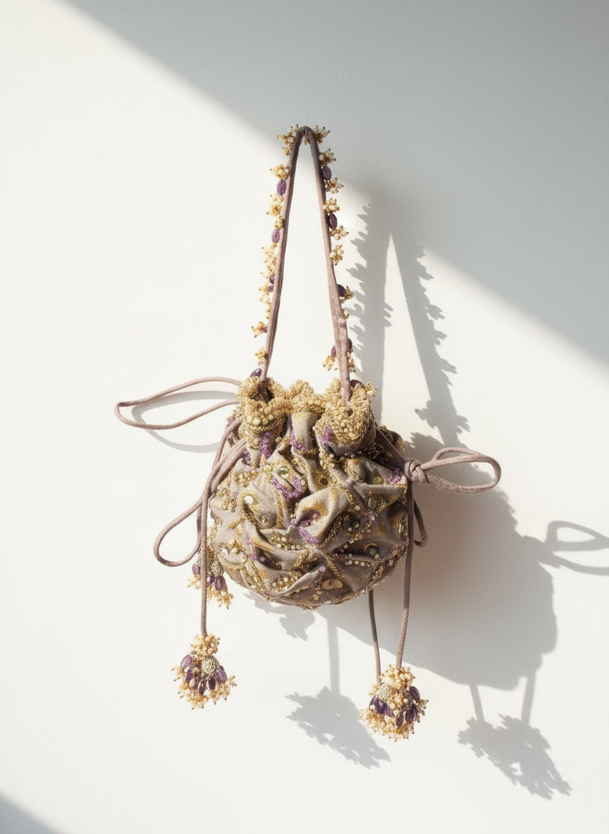 Platinum Hand Embroidered Potli Bag