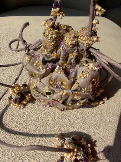 Platinum Hand Embroidered Potli Bag