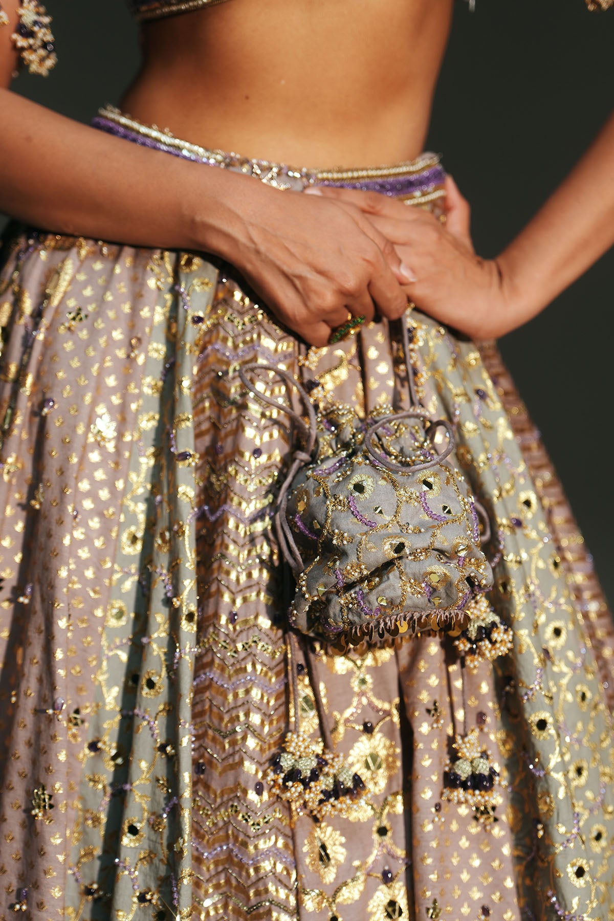 Platinum Hand Embroidered Potli Bag