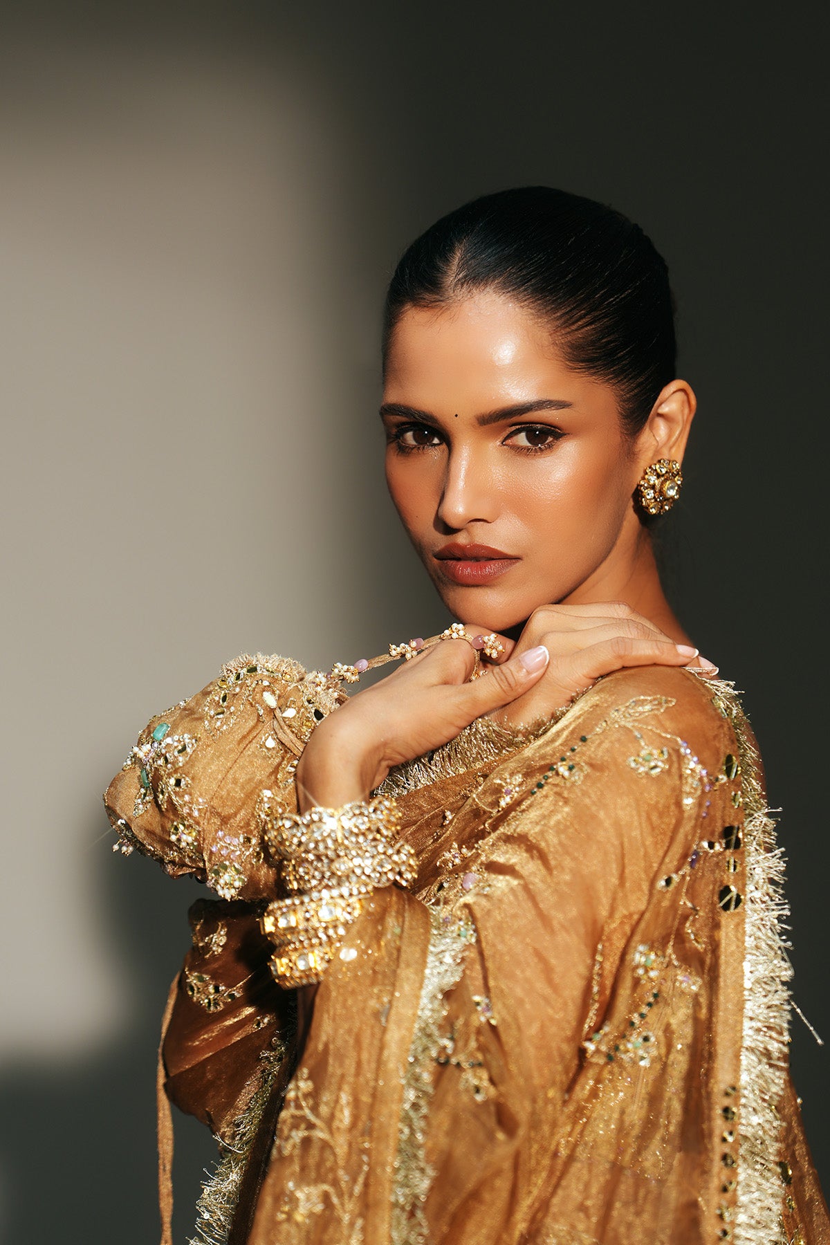 Gold Tissue Hand Embroidered Potli Bag