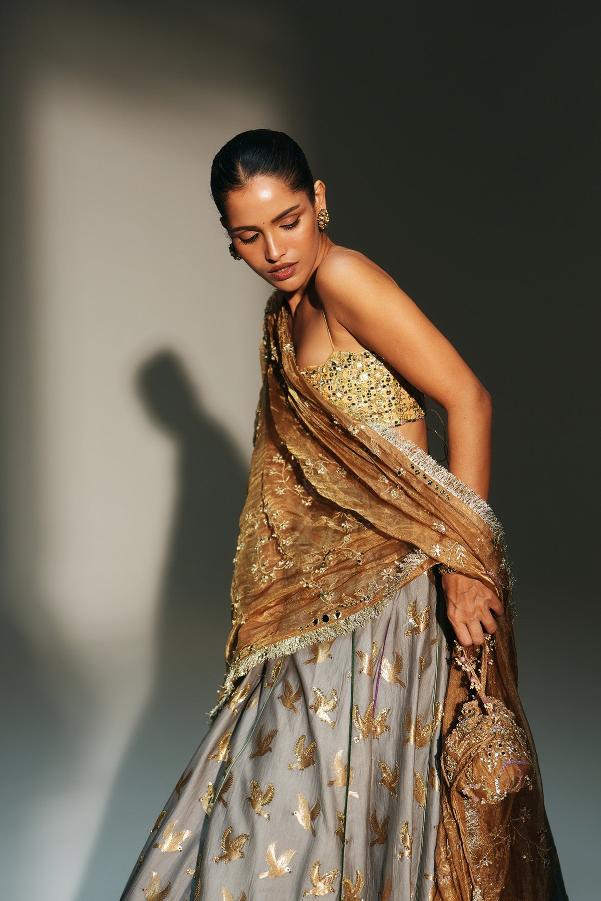 Gold Tissue Hand Embroidered Potli Bag