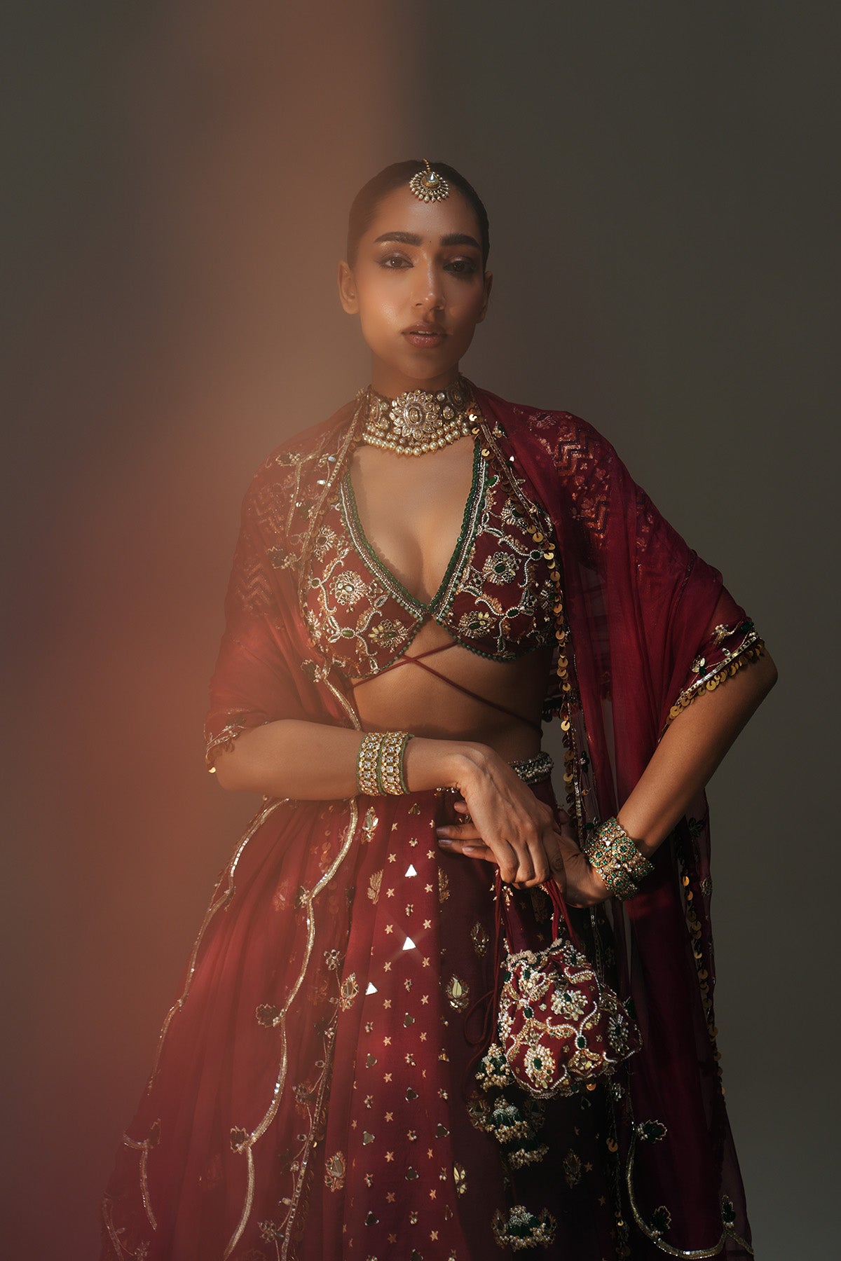 Sindori Red Hand Embroidered Potli Bag