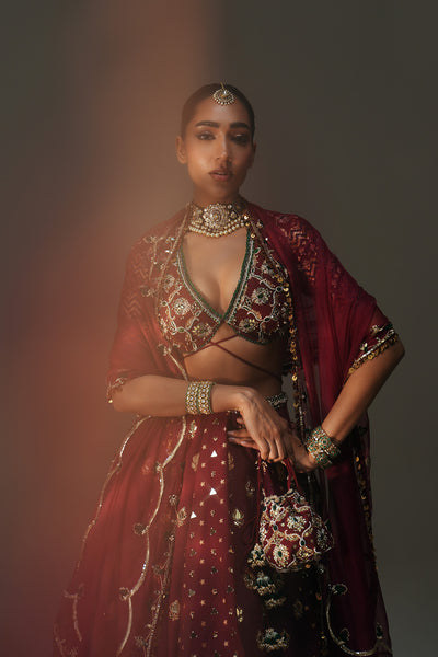 Sindori Red Hand Embroidered Potli Bag