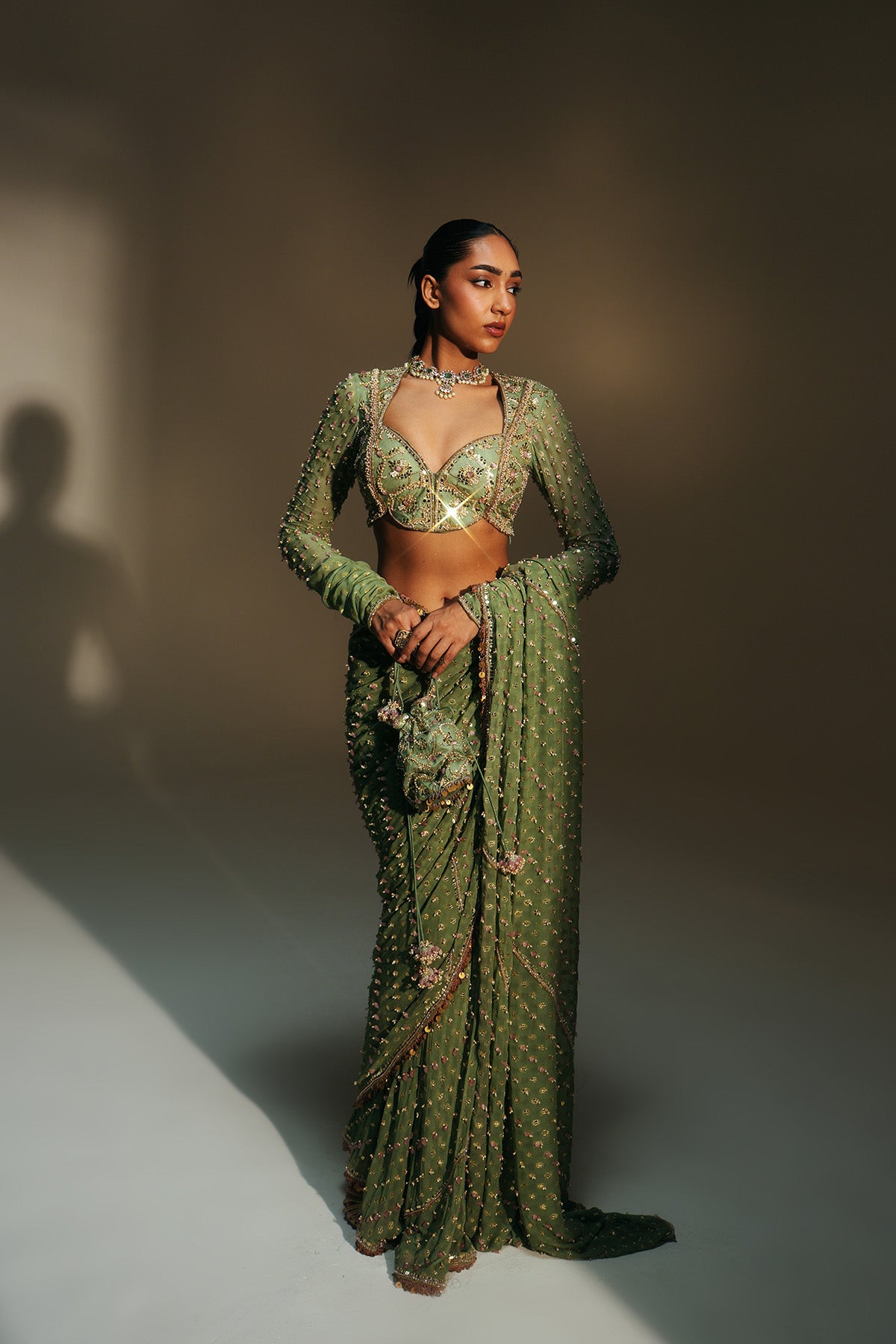 Pista Green Hand Embroidered Potli Bag