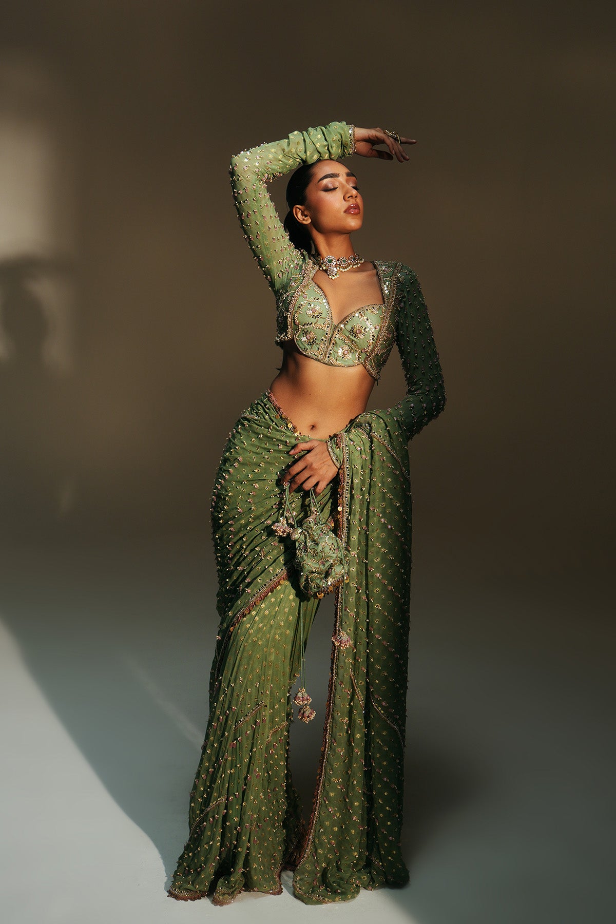 Pista Green Hand Embroidered Potli Bag