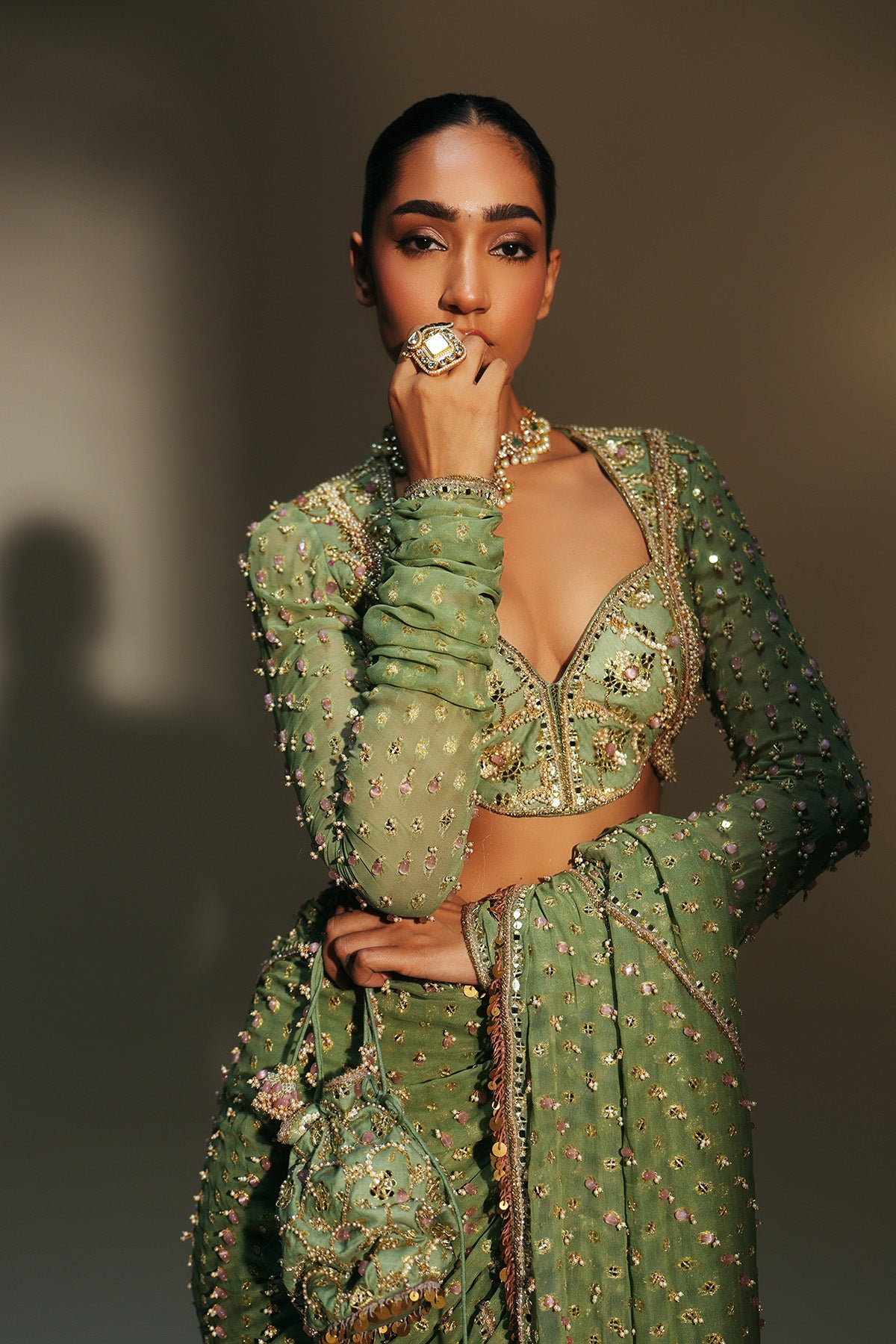 Pista Green Hand Embroidered Potli Bag