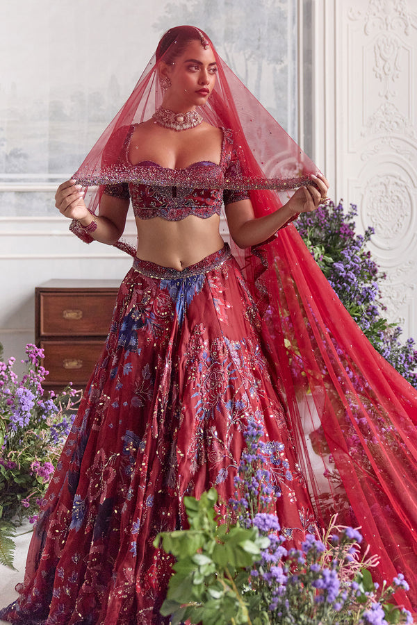 Ridaa Heavy Hand Embroidered Lehenga With Veil