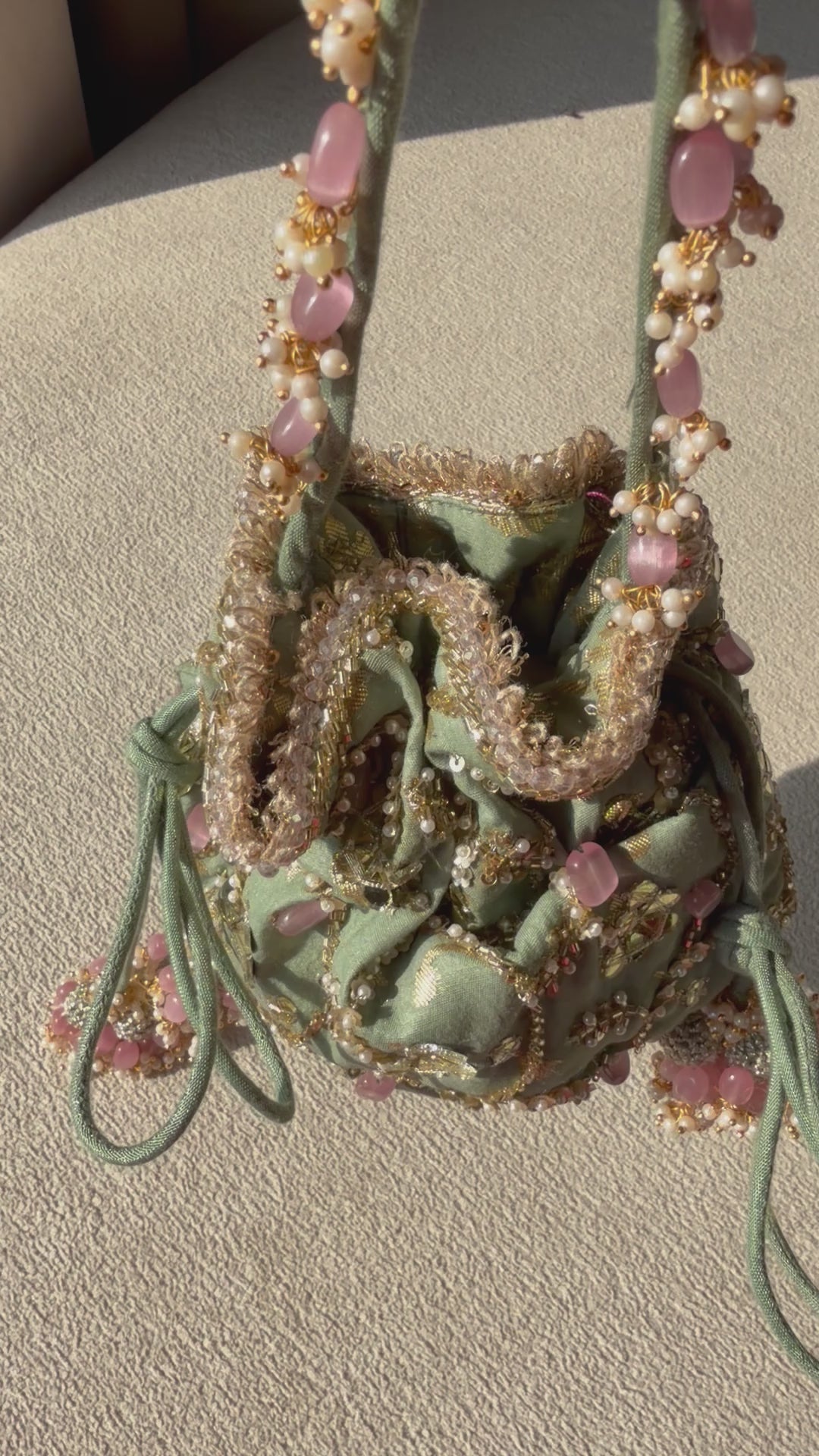 Pista Green Hand Embroidered Potli Bag