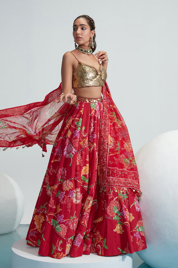 Amina Embroidered Textured Cotton Lehenga Set