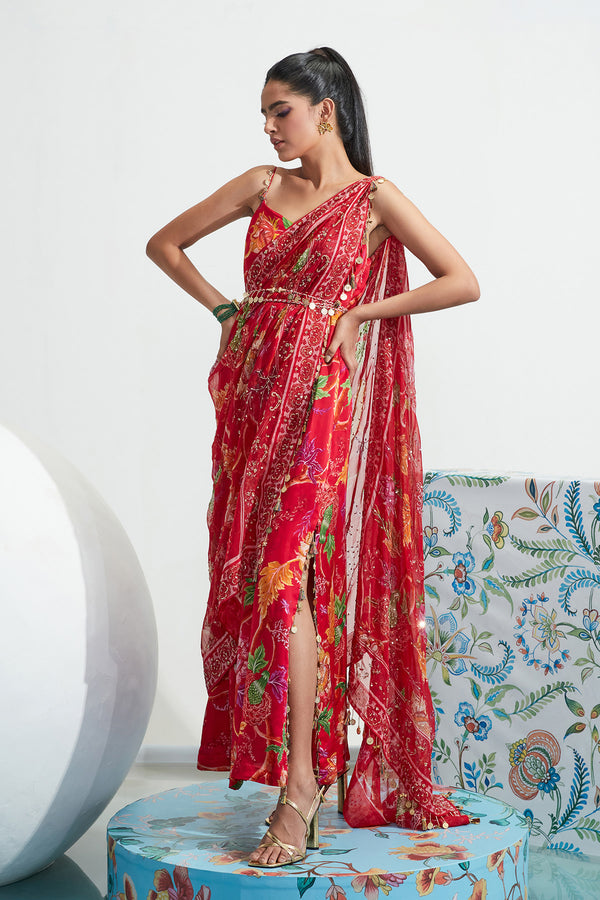 Husna Organza Embroidered Choga Set With Belt
