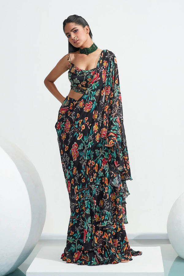Habiba Ruffle Stitched Saree