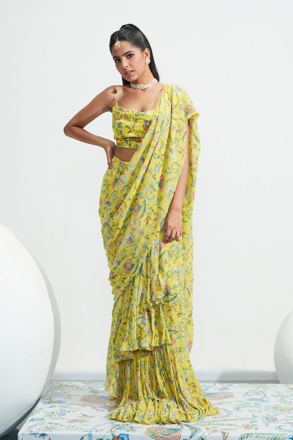 Habiba Printed Ruffle Stitched Saree