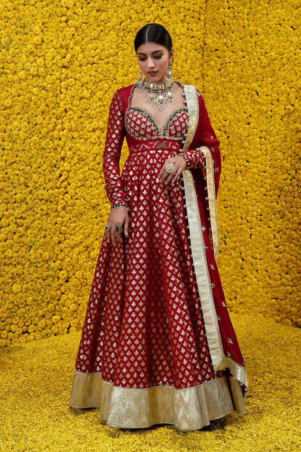 Noorie Banarsi Chanderi Anarkali Set With Belt