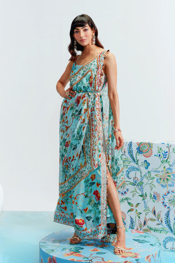 Husna Satin Organza Embroidered Choga Set