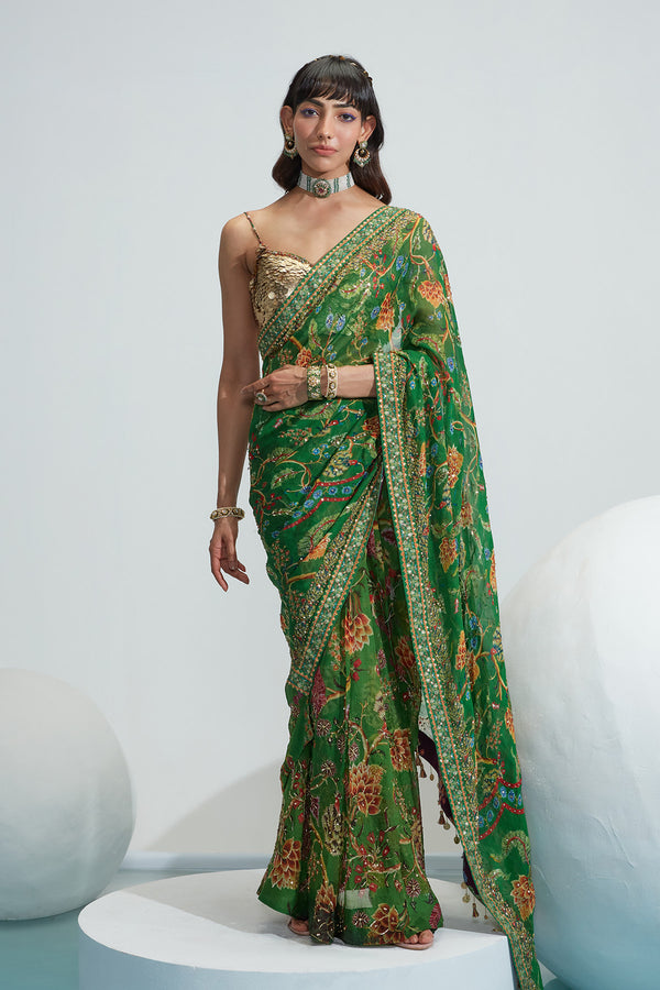 Subha Organza Embroidered Stitched Saree