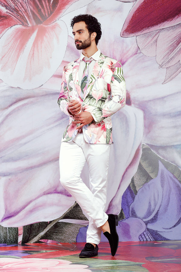 Printed Blazer With Tie