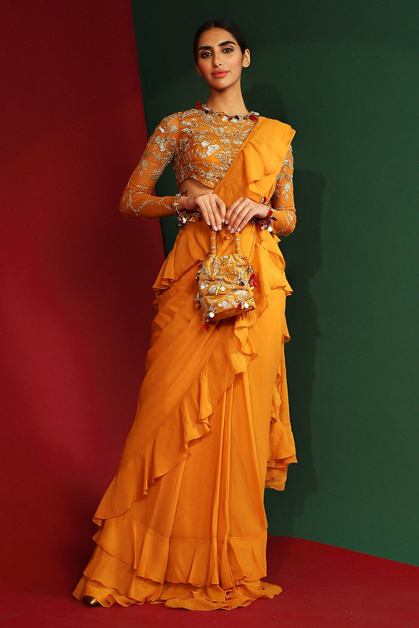 Mahika Ruffle Pre-Drape Saree
