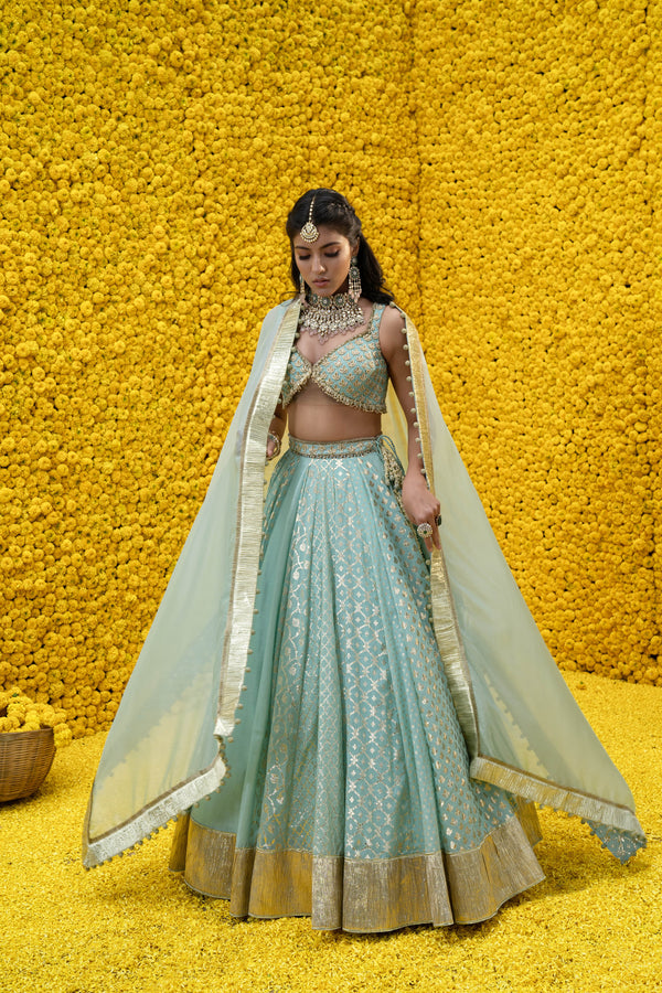 Aashna Banarsi Chanderi Embroidered Lehenga Set