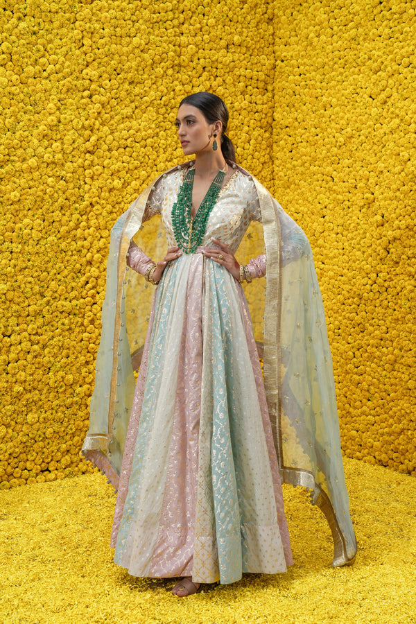 Mehak Banarsi Chanderi Multicolored Anarkali Set