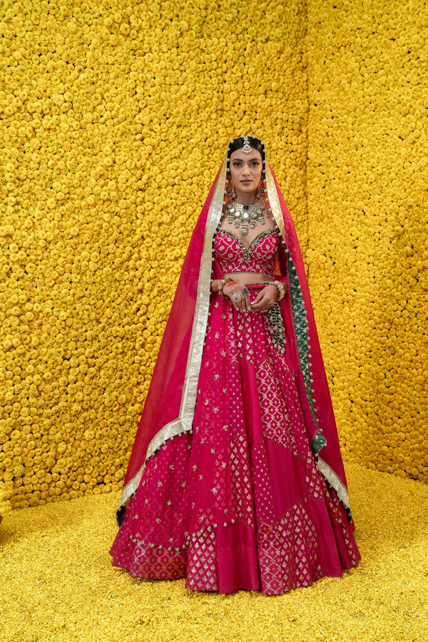 Pia Banarsi Chanderi Embroidered Lehenga Set