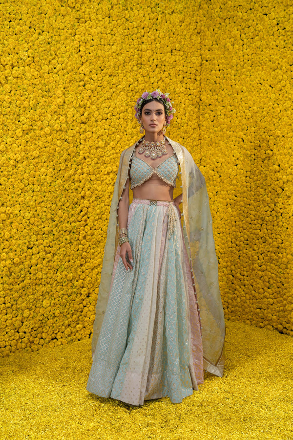 Iqra Multicolour Embroidered Lehenga Set